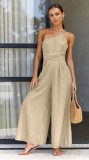 Women's Spring/Summer Solid Color Loose Wide Leg Linen Jumpsuit