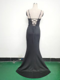 Women Fishbone Lace-Up Sequin Embroidery Formal Formal Party Evening Dress