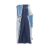 Women's Fashion High Waist Distressed Patchwork Denim Shorts