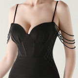 Women Fishbone Lace Sequin Wedding Fishtail Evening Dress