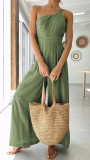 Women's Spring/Summer Solid Color Loose Wide Leg Linen Jumpsuit
