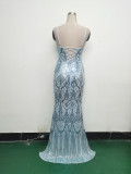 Women Beaded Tube Fishbone Lace-Up Sequin Formal Party Evening Dress
