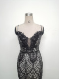 Women Beaded Tube Fishbone Lace-Up Sequin Formal Party Evening Dress