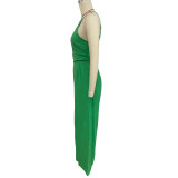 Women's Spring/Summer Solid Color Loose Wide Leg Linen Jumpsuit