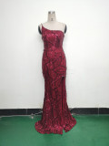 Women One Shoulder Beaded Geometric Sequin Formal Party Prom Wedding Evening Dress