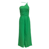 Women's Spring/Summer Solid Color Loose Wide Leg Linen Jumpsuit