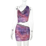 Women's Sexy One Shoulder Crop Two Piece Skirt Set