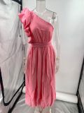 Women's Summer Sexy Solid Color Slash Shoulder Low Back Dress