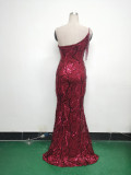 Women One Shoulder Beaded Sequin Embroidery Formal Party Prom Wedding Evening Dress