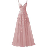Women suspender tulle lace applique party ball evening dress（Processing time need 3-6 days）