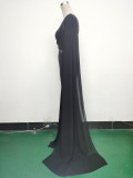 Women One Shoulder Slant Back Patchwork Mesh Formal Party Evening Dress