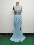 Women Fishbone Lace-Up Formal Formal Party Prom Strappy Sequin Evening Dress
