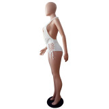 Women's Sexy Halter Neck Side Lace-up One-Piece Swimsuit