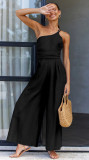 Women's Spring/Summer Solid Color Loose Wide Leg Linen Jumpsuit