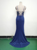 Women Fishbone Lace-Up Formal Formal Party Prom Strappy Sequin Evening Dress