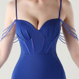 Women Fishbone Lace Sequin Wedding Fishtail Evening Dress