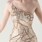 Women One Shoulder Beaded Geometric Sequin Formal Party Prom Wedding Evening Dress