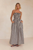 Women's Spring/Summer Striped Elastic Sexy Pocket Strap Loose Casual Dress