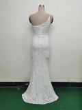 Women One Shoulder Beaded Geometric Sequin Formal Party Prom Wedding Evening Dress
