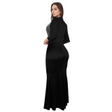 Women's Chic Elegant Beaded Half Sleeve V-Neck Fashionable Dress