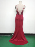 Women Fishbone Lace-Up Sequin Embroidery Formal Formal Party Evening Dress