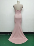 Women Strappy Heart-Shaped Lace Grid Embroidery Beaded Fishbone Formal Party Evening Dress