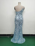 Women One Shoulder Beaded Geometric Sequin Formal Party Prom Wedding Evening Dress