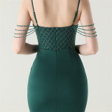 Women Fishbone Lace Sequin Wedding Fishtail Evening Dress