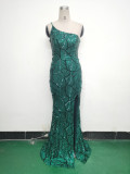 Women One Shoulder Beaded Geometric Sequin Formal Party Prom Wedding Evening Dress