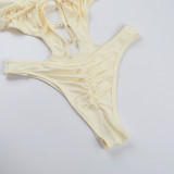 Women's Spring Swimming and Summer Fashion Beaded Hollow Halter Neck Bodysuit