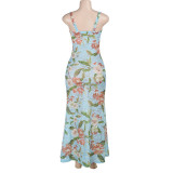 Women's Holidays Sleeveless Lace Trimmed Print Dress