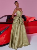 Women's Elegant Luxury Strapless Bow Slim Bridesmaid Evening Dress