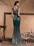 Women's Luxury Bridesmaid Party Long Elegant Deep V Sequin Embroidered Chic Formal Cocktail Evening Dress