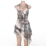 Women's Holiday Summer Halter Neck Bodycon Ruffled Dress
