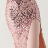 Women Beaded Tube Fishbone Lace-Up Sequin Formal Party Evening Dress