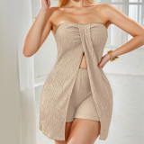 Women's Summer Solid Color Strapless Top and Shorts Sets