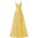 Women suspender tulle lace applique party ball evening dress（Processing time need 3-6 days）