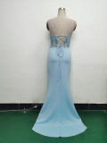 Women Fishbone Lace-Up Formal Formal Party Prom Strappy Sequin Evening Dress