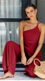 Women's Spring/Summer Solid Color Loose Wide Leg Linen Jumpsuit