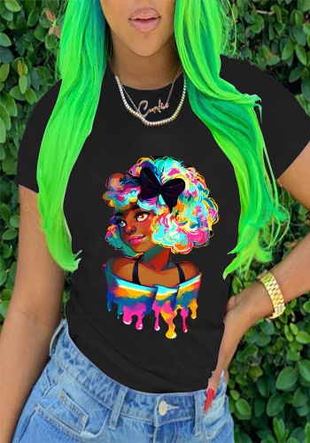 Women's Fashionable Print Round Neck Short Sleeve T-Shirts