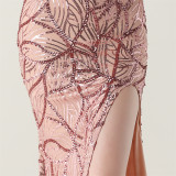 Women One Shoulder Beaded Sequin Embroidery Formal Party Prom Wedding Evening Dress