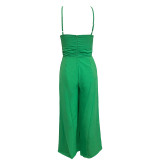 Women's Spring/Summer Solid Color Loose Wide Leg Linen Jumpsuit