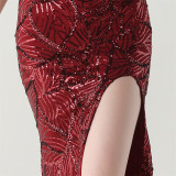 Women One Shoulder Beaded Geometric Sequin Formal Party Prom Wedding Evening Dress
