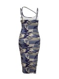 Plus Size Women's Fashionable Camouflage Print Strap Dress
