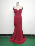 Women Fishbone Lace Sequin Wedding Fishtail Evening Dress