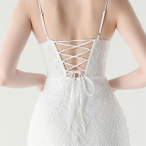 Women Beaded Tube Fishbone Lace-Up Sequin Formal Party Evening Dress