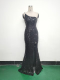Women One Shoulder Beaded Geometric Sequin Formal Party Prom Wedding Evening Dress