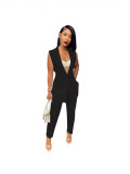 Women Casual Sleeveless Blazer and Pants Two Piece Set