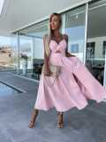 Women Summer V Neck Hollow Slit Suspender Dress