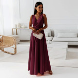 Women Spring Summer Solid v-neck Maxi Dress